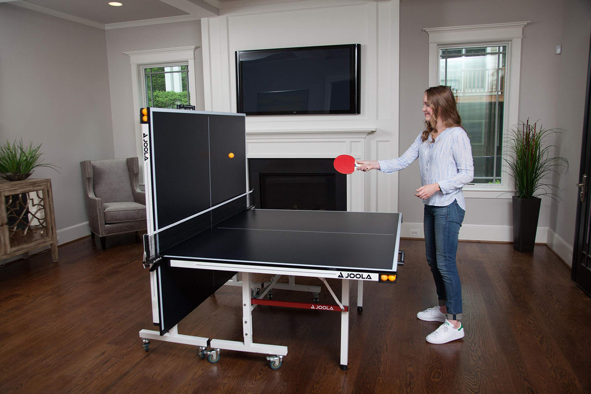 JOOLA Rally TL Professional MDF Indoor Ping Pong Table w/ Quick Clamp Table Tennis Net & Post Set - 10 Minute Easy Assembly - Corner Ball Holders - Tournament Quality - Includes Playback Mode JOOLA
