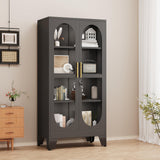 GAIOUS 61" Tall Metal Curio Cabinet, Display Cabinet with Glass Door, 4 Tier Liquor Cabinet with 3 Adjustable Shelves, Locking Glass Display Case for Collectibles, Showcase Storage Cabinets, Black GAIOUS