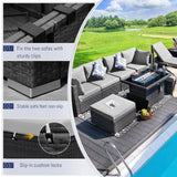 BULEXYARD 11 Piece Large High Back Outdoor Patio Furniture Sets with Firepit and Loungers, Cozy Extra Deep Wide Seating Sectional Conversation Couch Backyard Sitting Sets, Grey Wicker & Gray Cushion BULEXYARD