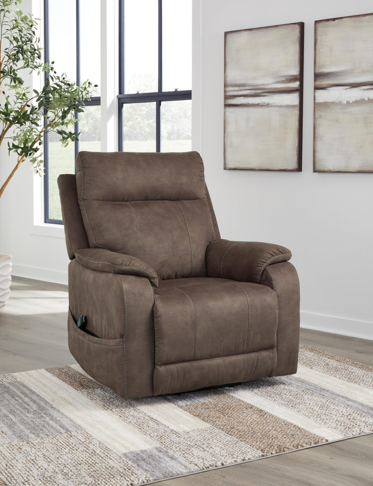 Signature Design by Ashley Crestmeade Modern Dual Motor Power Lift Recliner with Adjustable Backrest, USB Ports, Heat and Massage Function, Dark Brown Signature Design by Ashley
