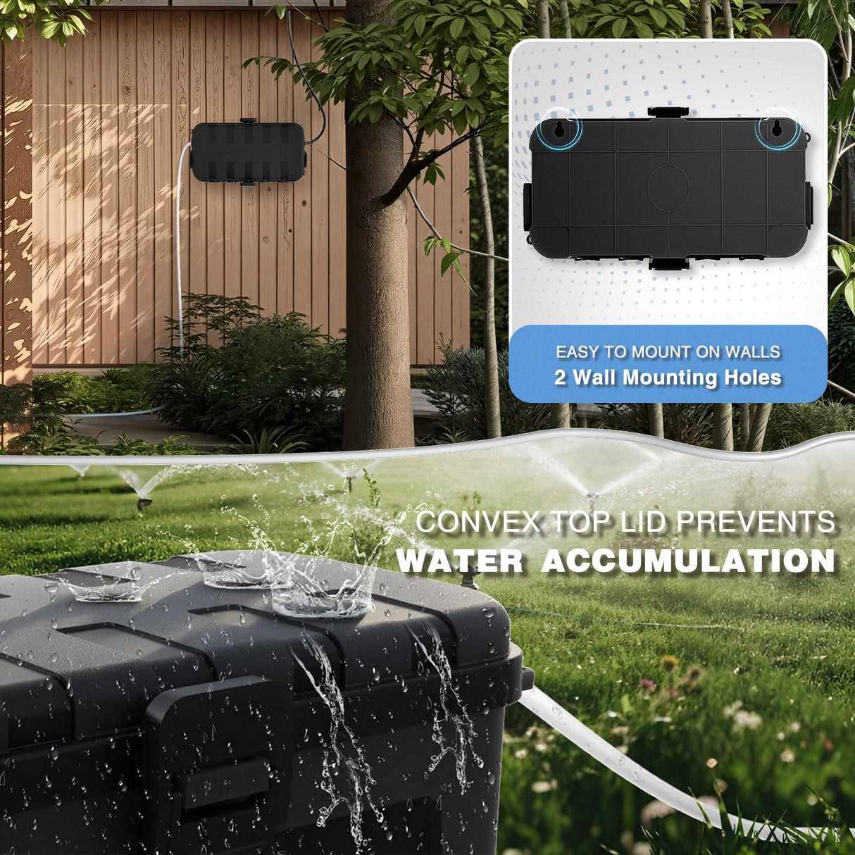 Flemoon Medium Outdoor Electrical Box (11.5x5.2x4 inch), IP54 Waterproof Extension Cord Cover w/6 Cable Entry Ports, Weatherproof Connection Box for Power Strip, Timer, Plug, Holiday Lights, Black Flemoon