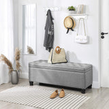 SONGMICS Storage Ottoman, Storage Bench, Tufted Entryway Bedroom Bench, 17.7 x 46.5 x 17.7 Inches, Hinges Easy Lid Operation, Wooden Legs, Linen-Look Cover, Loads 330 lb, Light Gray ULOM070G02 SONGMICS
