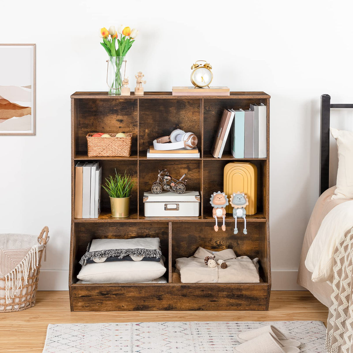 HOOBRO Rustic Brown Kids Bookshelf and Toy Storage Cabinet with 8 Cubicles HOOBRO