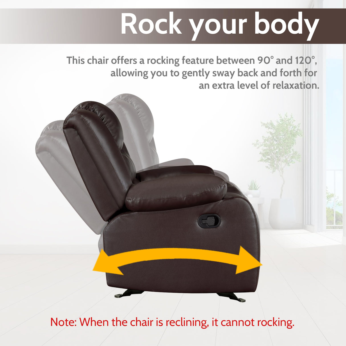 PrimeZone Oversized Rocker Recliner Chair - Comfy Wide Lazy Boy Recliner Chair with Overstuffed Armrest, Faux Leather Manual Reclining Chair for Living Room, Bedroom, Home Theater, Brown Set of 2 PrimeZone