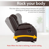 PrimeZone Oversized Rocker Recliner Chair - Comfy Wide Lazy Boy Recliner Chair with Overstuffed Armrest, Faux Leather Manual Reclining Chairs for Living Room, Bedroom, Home Theater Seating, Brown PrimeZone