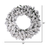 Vickerman 36" Flocked Snow Ridge Artificial Christmas Wreath, Unlit - Faux Snowy Christmas Wreath - Indoor Seasonal Home Wall Decor Vickerman