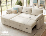 AMERLIFE Sleeper Sofa, 2-in-1 Sofa Bed with Storage Chaise, Pull Out Sofa Couch for Living Room, Guest Room, Linen Beige AMERLIFE