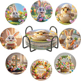 UPINS 8 Pieces Easter Diamond Art Coasters,Bunnies Diamond Art Coaster for Adults Diamond Kits Supplies for Spring Easter Gift UPINS