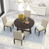 Harper & Bright Designs Round Kitchen Dining Table Set for 4, 5 Piece Farmhouse Wood Round Extendable Dining Table & 4 Upholstered Dining Chairs, Espresso (ST000074AAP-MZJ) Harper & Bright Designs