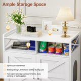 OtterOasis Cat Litter Box Enclosure, Ultra-Large Hidden Litter Box Furniture with Top Opening, Anti-Tipping Fence and 2 Open Drawers, Litter Box Cabinet End Table, White OtterOasis