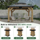 AMERLIFE 10x12 Wood Gazebo, Hardtop Gazebo with Spruce Frame and Aluminum Double Roof, Outdoor Pergola for Parties, Backyard, Patio, Lawns, Black + Natura Wood AMERLIFE