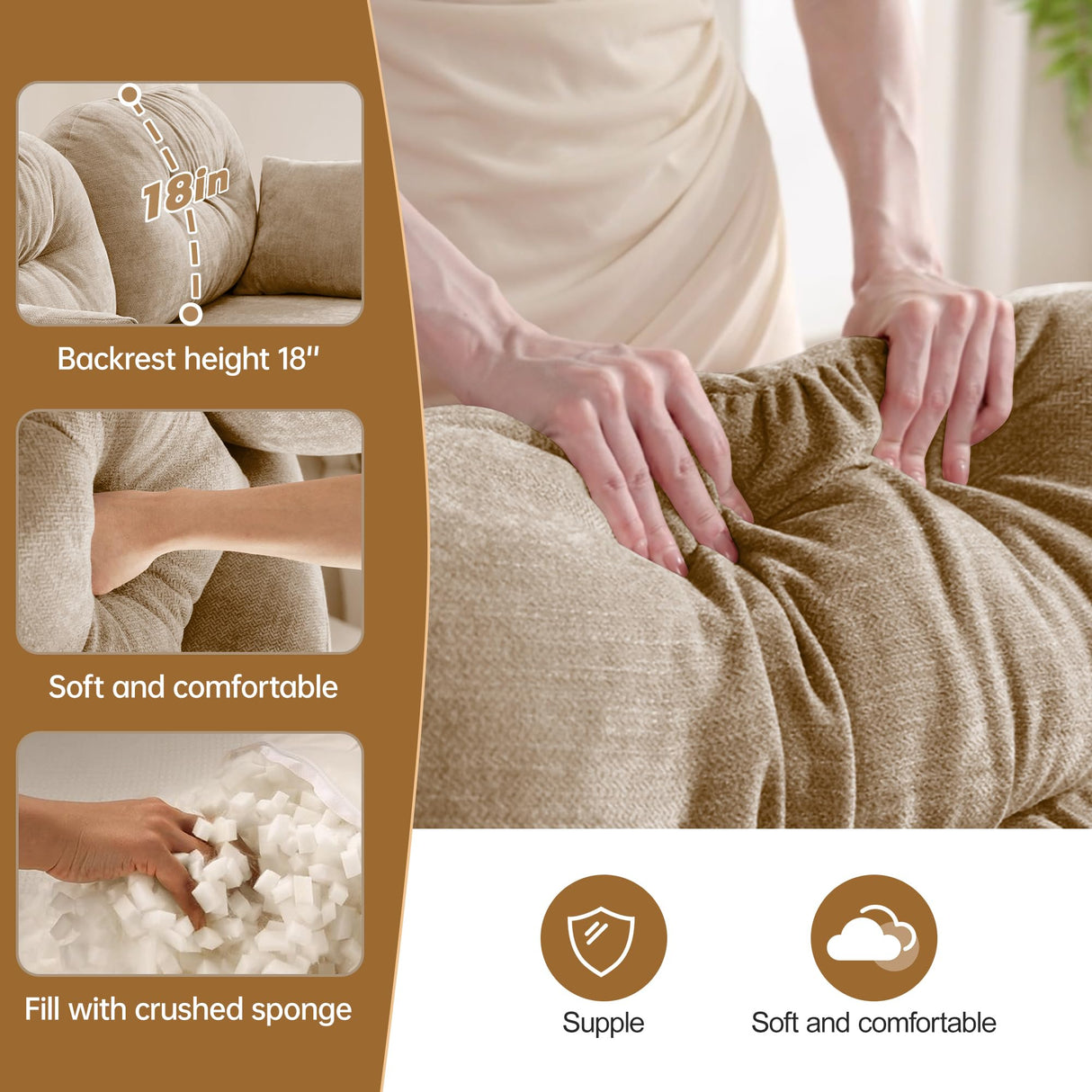 MZDOO 74" Loveseat for Living Room, Comfy Chenille Fabric Cloud Sectional Couch, Modern Upholstered Deep Seat Sofa with Armrest Pillow, Two Seater Couch for Small Spaces, Camel MZDOO