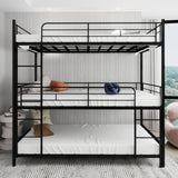 QSOSTNS Metal Triple Bunk Bed, Twin Over Twin Bunk Bed Frame with Side Ladder and Safety Fence, Suitable for Bedrooms, No Box Spring Required, Teens & Adults Bunk Bed, Metal Bunkbeds QSOSTNS