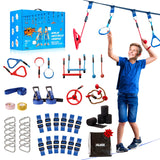 Heroz Obstacle Course for Kids - Ninja Warrior Obstacle Course for Kids Outdoor Play Equipment 65ft Double Slackline, Monkey Bars, Wheel, Climbing Rope - Jungle Gym Ninja Course for Kids Outside HEROZ