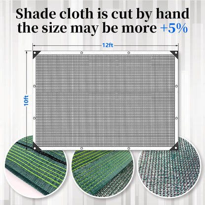 Glieskir 90% Blackish Green Shade Cloth, 10x12FT Resistant Garden Sun Shade Net, Durable Mesh Shade Tarp with Reinforced Grommets for Greenhouse, Plant, Chicken Coop, Pergola, Canopy