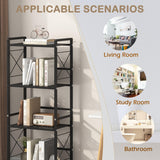 JSB 5 Tier Metal Bookshelf Bathroom Storage Standing Shelf Unit Kitchen Storage Organizer Display Rack Bookcases Shelves for Living Room, Bedroom, Office (Widen Black, 5 Tier) JSB