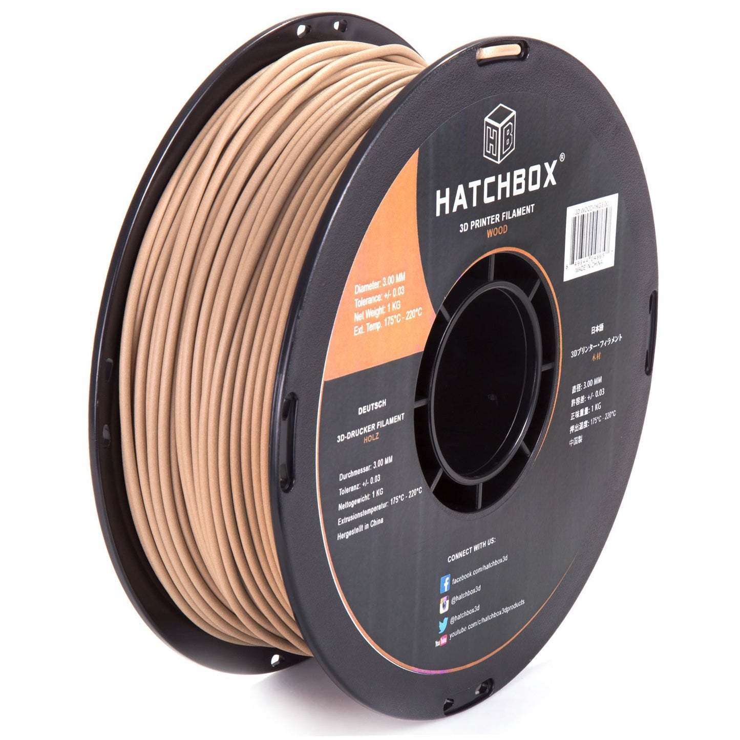 HATCHBOX 3D Printer Filament, Dimensional Accuracy +/- 0.03mm, 3.00 mm, 1 kg Spool, Wood - WoodArtSupply