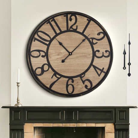Mee 2ou Large Wall Clock for Living Room Decor - Non-Ticking, Silent, Battery Operated Modern Vintage Wood Clock - Oversized Decorative for Bedroom, Kitchen, Farmhouse, Office Mee 2ou