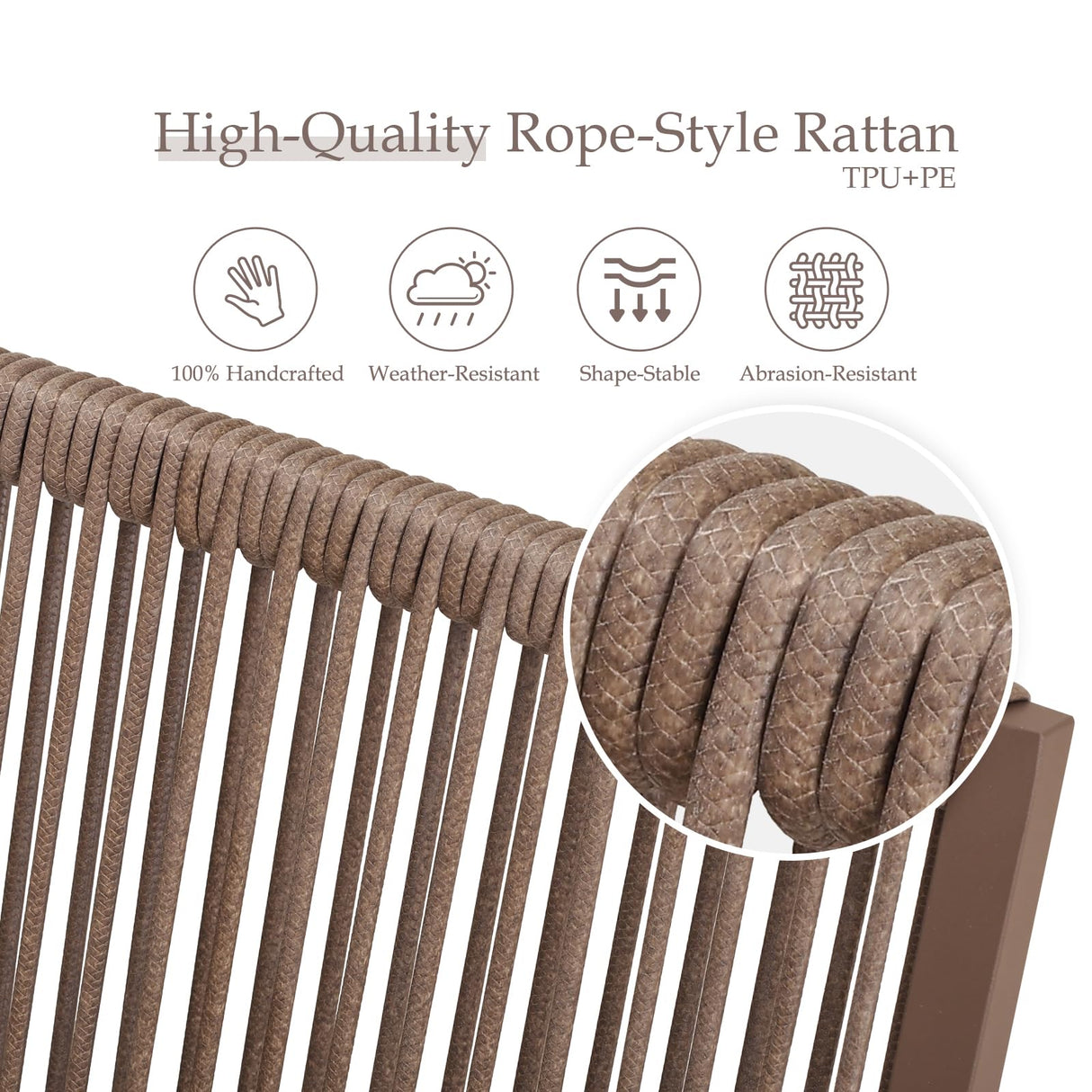 Coreporch Aluminum Outdoor Patio Dining Chairs - Imitation Rope Vine Chair Ergonomic Backrest Design Detachable Seat Cushion Soft and Breathable Garden Porch, Light Brown Set of 2 Coreporch