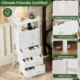 Somdot White Nightstand with Charging Station and LED Light for Bedroom, Tall 5 Drawers Dresser with Fabric Bins for Bedside Kids Dorm Room Closet Laundry Entryway, White Leather Somdot