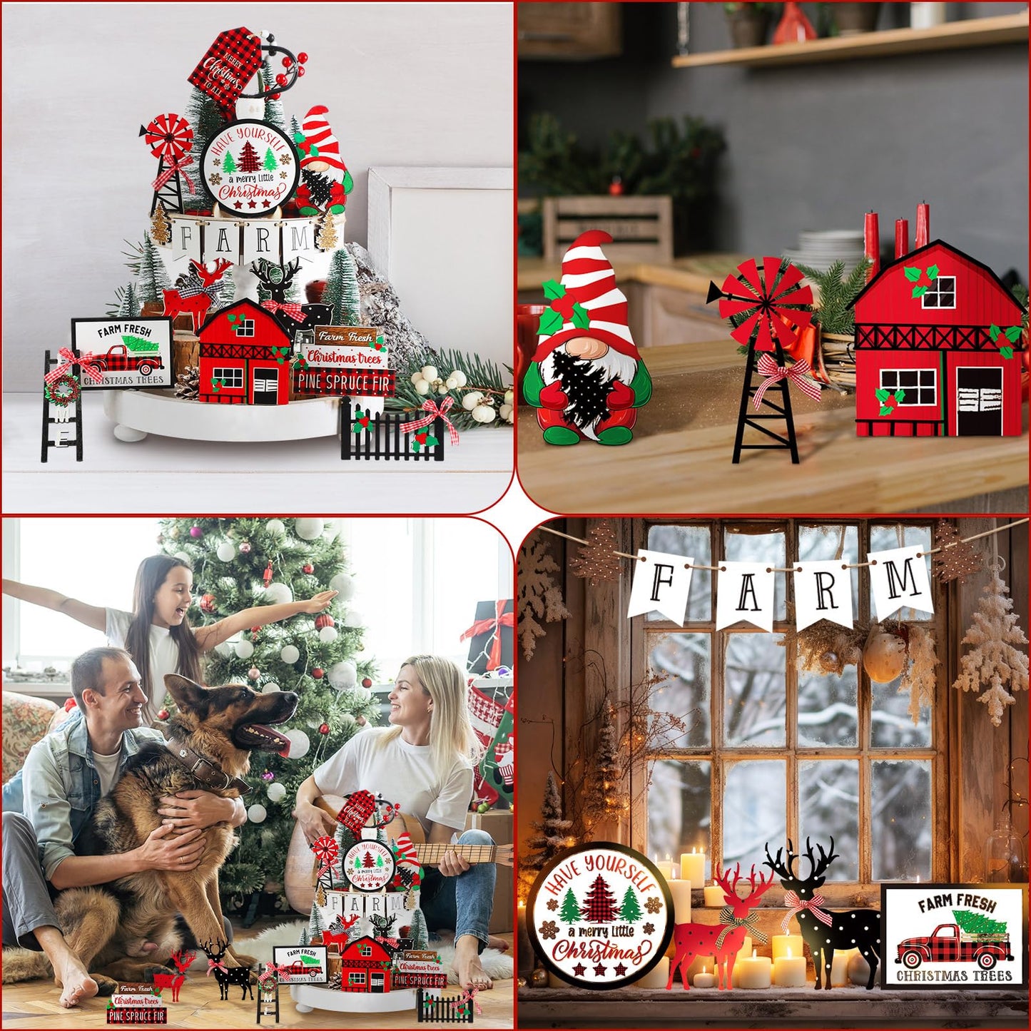 17 Pcs Christmas Tiered Tray Decor Christmas Decorations Christmas Tree Truck Elk Gnome Wood Sign Xmas Table Centerpiece Farmhouse Rustic Table Decor for Winter New Year Home Tabletop - WoodArtSupply