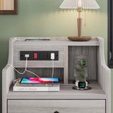 ADORNEVE Nightstand with Charging Station, Night Stand with Hutch & Storage Drawers, End Table Side Table Bedroom,Grey ADORNEVE