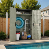 Devoko 50 cu.ft Outdoor Storage Cabinet - Vertical Resin Storage Shed - Holds Patio Furniture, Pool Toys, Garden Tools (Beige) Shelf Not Included Devoko