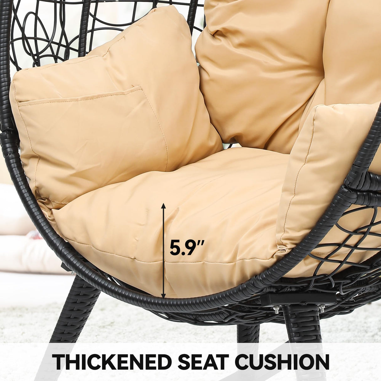 YITAHOME Rocking Egg Chair with Cushioned Comfort, 250lb Capacity, Anti-Slip, All-Weather Resilient Wicker Rattan Design for Indoor & Outdoor Relaxation Spaces, Beige YITAHOME