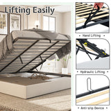 Jocisland King Size Lift Up Storage Bed Frame, Linen Upholstered Platform Bed with Vertical Channel Tufted Headboard and Wingback, Hydraulic System, No Box Spring Needed, Wood Slats Support, White Jocisland