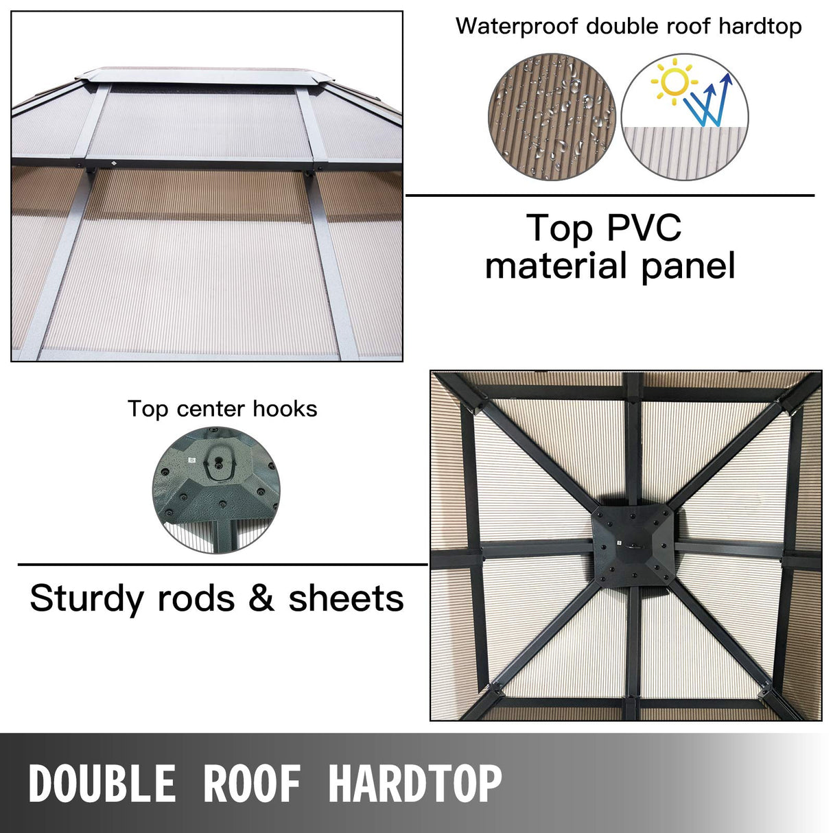 Happybuy Polycarbonate Hardtop Roof Gazebo 10' x 10' with Netting - Metal Gazebo Aluminum Permanent Double Tier Roof- Gazebos for Patios, Backyard, Outdoor and Lawn Happybuy