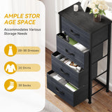 DWVO 4 Drawers Dresser, Dresser for Bedroom, Fabric Storage Tower, Chest of Drawers, Organizer Unit for Closets, Living Room, Sturdy Steel Frame, Wooden Top, Easy Pull Fabric Bins DWVO