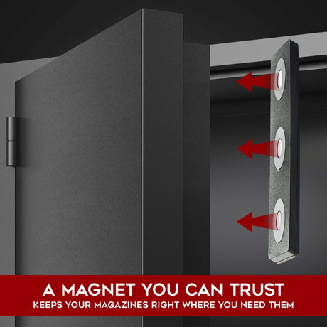 Keeper MG Magnetic Ammunition Holder for Gun Magazines and Clips, Organize Mount in Your Gun Safe, Locker Cabinet, Vault, Ultimate Ammo Storage Accessories for Handgun, Oistol and Rifle Mags, Black KEEPER MG