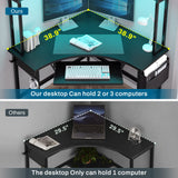 SEDETA Corner Desk, Small Computer Desk with Hutch & LED Lights, Triangle Corner Computer Desk with Keyboard Tray, Storage Bag, and Headphone Hook for Small Space, Small Office Desk, Black SEDETA