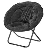 mDesign Urban Papasan Folding Moon Chair - Large Saucer UFO Chair with Collapsible Metal Frame - Fuzzy Foldable Dish Seat for Home Office, Living Room, Dorm Room, and Bedroom - Black mDesign