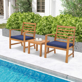 Tangkula 3 Pieces Outdoor Furniture Set, Acacia Wood Conversation Set with Soft Seat Cushions, Stable Acacia Wood Frame, Patio Sofa & Coffee Table Set for Backyard, Porch, Poolside (Navy) Tangkula
