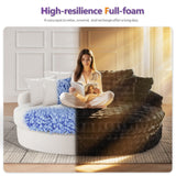 TYBOATLE 83’’ Oversized Round Chaise Lounge Chair Indoor w/Deep Seat, Round Memory Foam Couch, Comfy Fluffy Plush Chaise Lounge Indoor w/Double Cushion, Circle Bed for Livingroom (Black) TYBOATLE