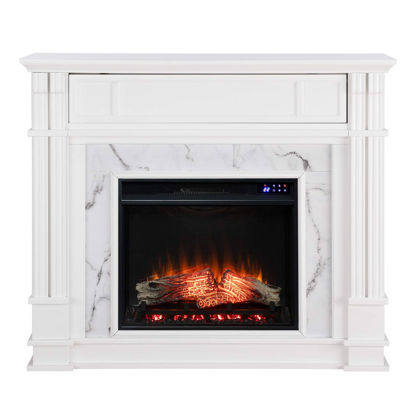 SEI Furniture Highgate Electric Fireplace with Hidden Media Shelf, New White with Faux Marble