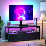 TV Stand with Mount and Power Outlet, Swivel TV Stands Mount with LED Lights for 32/45/55/60/65 inch TVs, Tall Entertainment Center with Storage, Media Console Cabinet for Living Room, Bedroom, Black MJOMKN