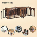 Hzuaneri 71" Dog Crate Furniture for 2 Dogs, Heavy Duty Indoor Dog Kennel TV Stand, XXL Wooden Dog Cage with Divider for Medium Large Dogs, End Table Dog Crate with Cushion, Rustic Brown DFC81901B Hzuaneri