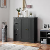 Yaheetech Black Wooden Bathroom Storage Cabinet with 4 Drawers and Double Doors Yaheetech