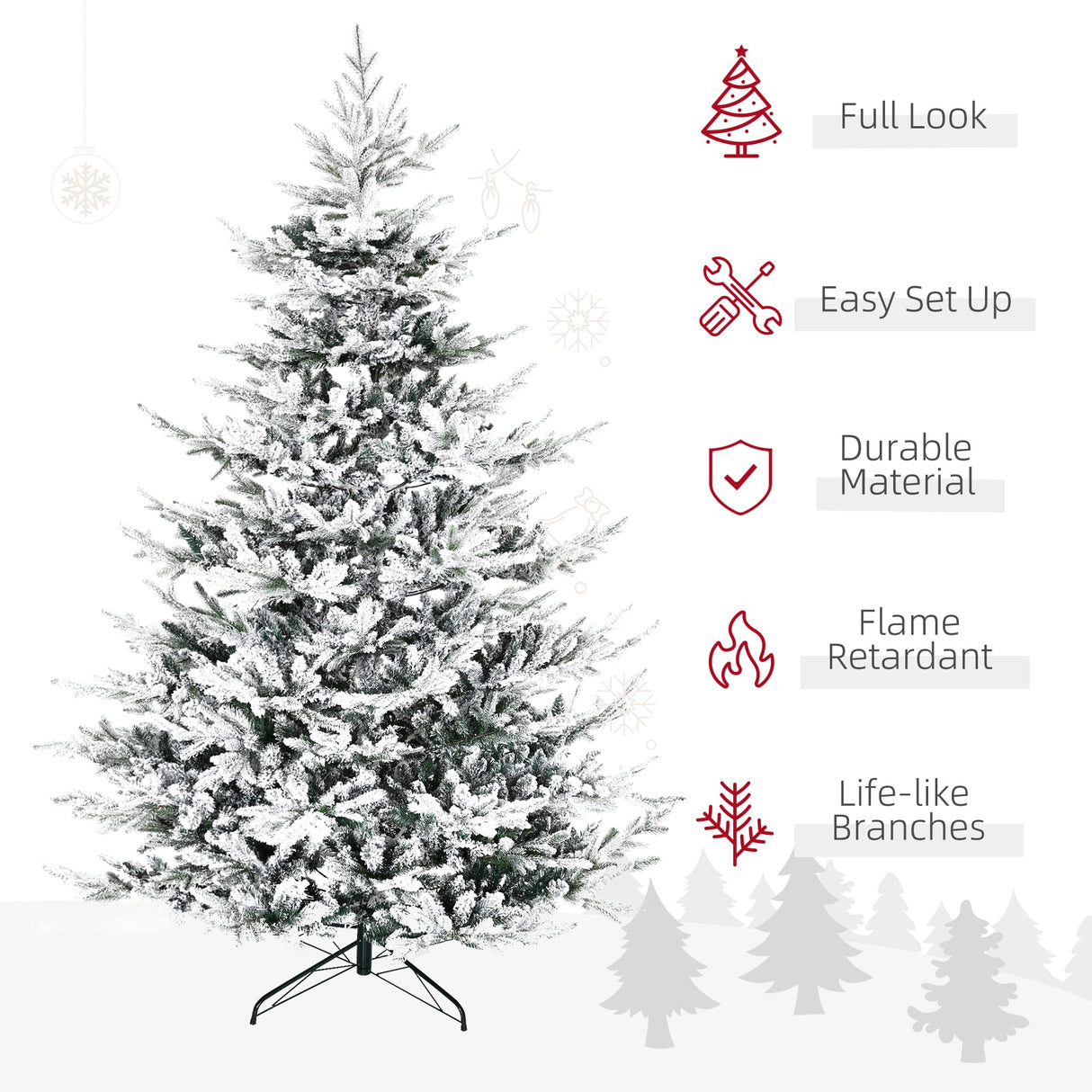HOMCOM 8 Foot Pine Snow Flocked Artificial Christmas Tree with 1479 Realistic Cedar Branches, Auto Open, Home Holiday Decoration, Green HOMCOM