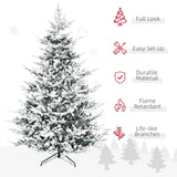 HOMCOM 8 Foot Pine Snow Flocked Artificial Christmas Tree with 1479 Realistic Cedar Branches, Auto Open, Home Holiday Decoration, Green HOMCOM