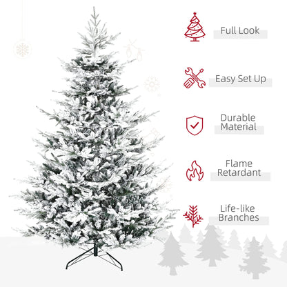 HOMCOM 8 Foot Pine Snow Flocked Artificial Christmas Tree with 1479 Realistic Cedar Branches, Auto Open, Home Holiday Decoration, Green