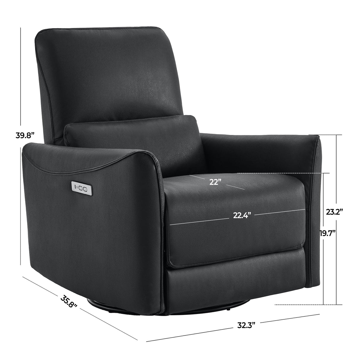 CHITA Power Recliner Chair Swivel Glider, FSC Certified Upholstered Faux Leather Living Room Nursery Reclining Sofa Chair with Lumbar Support, Black CHITA
