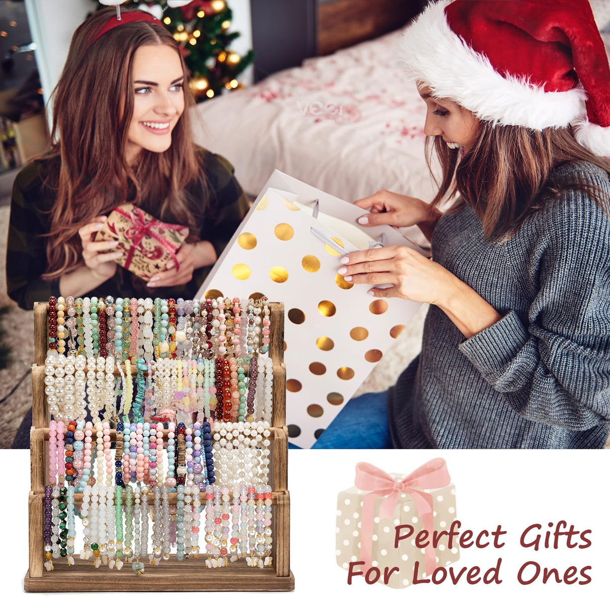 Emfogo Bracelet Holder, 4 Tier Bracelet Organizer Storage for Bracelets Bangles Watch Scrunchies, Rustic Wood Jewelry Organizer Display for Home, Vendors, Craft Shows and Store(Rustic Brown) Emfogo