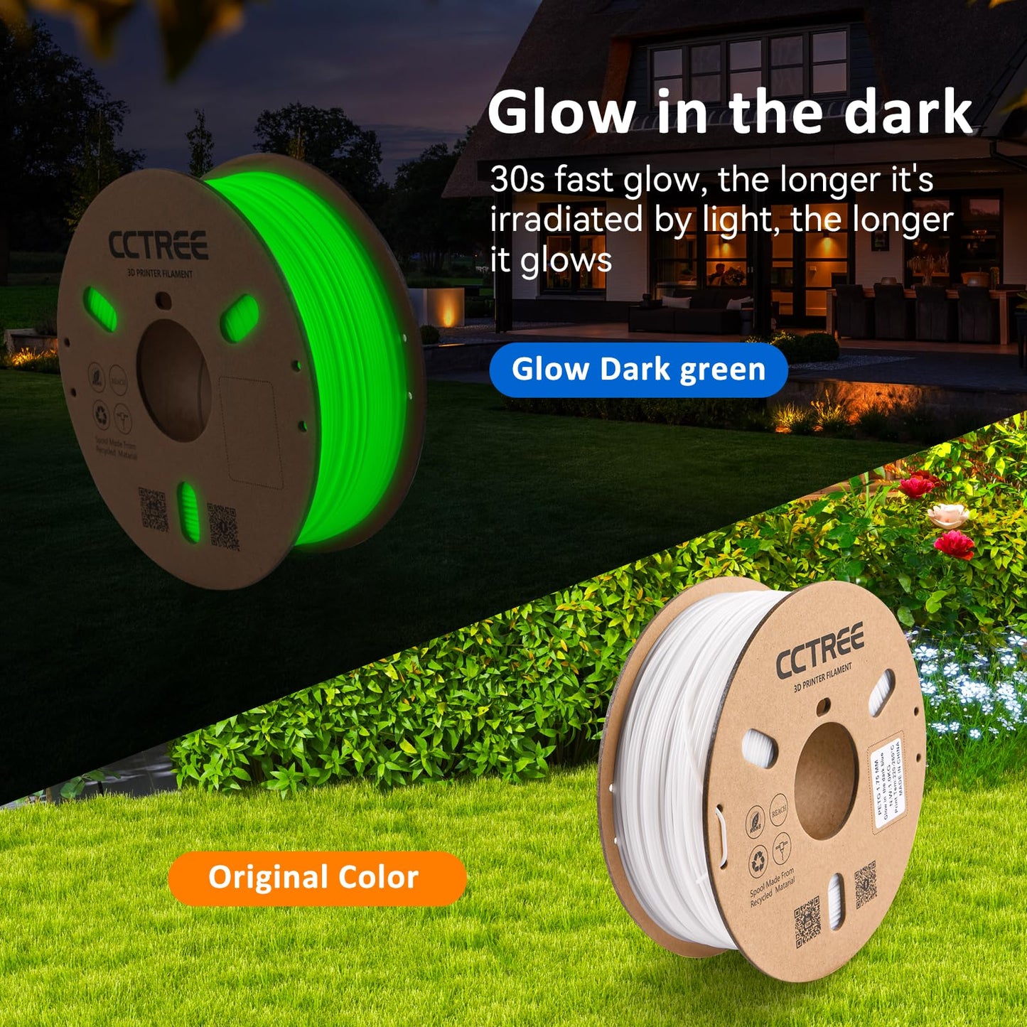 CCTREE Glow in The Dark PETG Filament 1.75mm, Glow High-Speed 3D Printer Filament 1KG, Dimensional Accuracy +/- 0.03mm, Fit for Creality, Bambu Lab, Anycubic, ELEGOO FDM Printers, Glow Green - WoodArtSupply