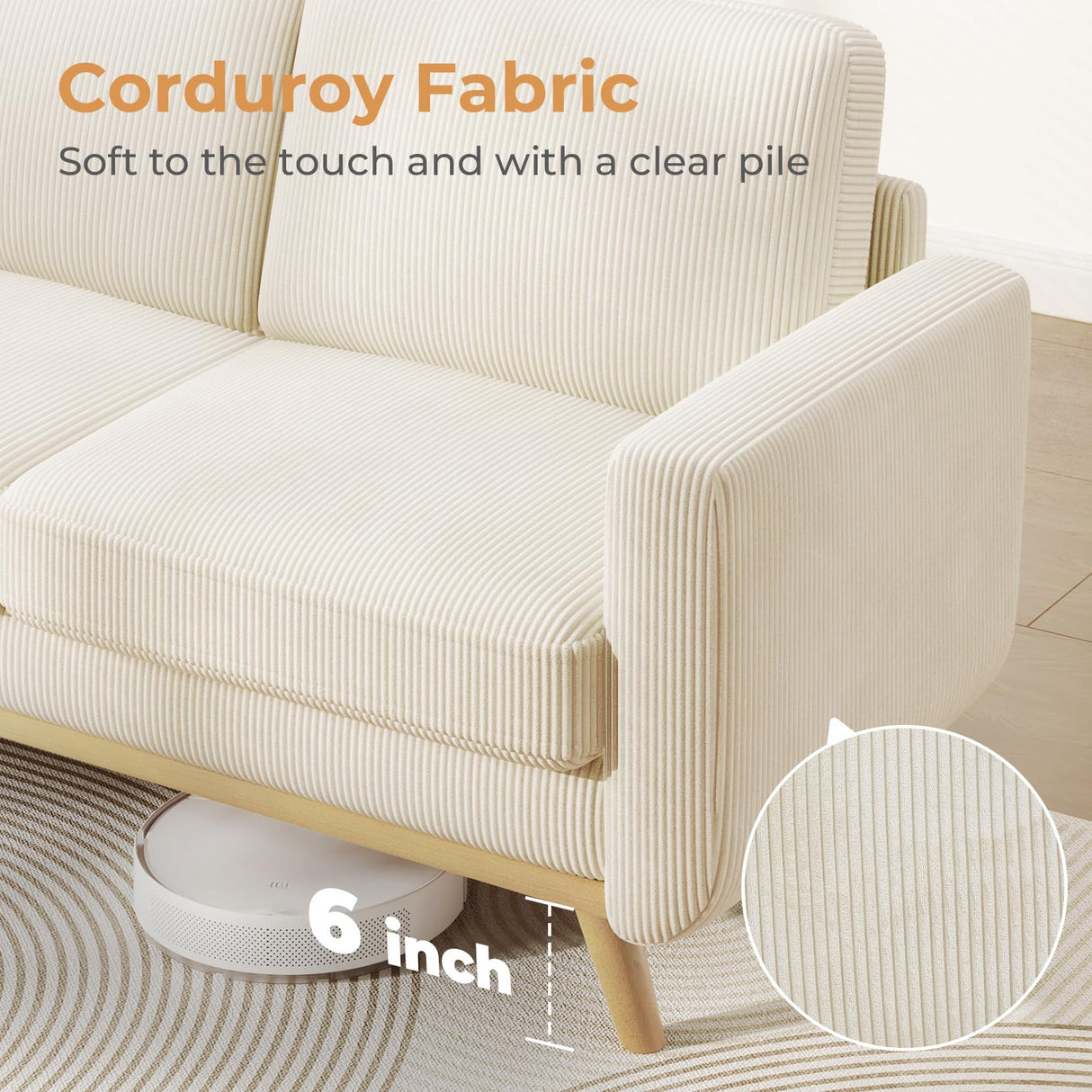 Vesgantti 68" Loveseat Sofa Beige, Comfy Corduroy Couch with Spring Cushion, Modern Sofa with Deep Seat, for Bedroom & Living Room Vesgantti