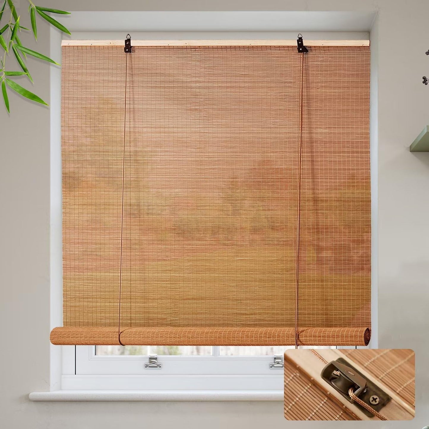 BAYUE Outdoor Bamboo Roller Blinds - Versatile Sun Shade with Waterproof Design for Privacy and Ease of Installation - WoodArtSupply