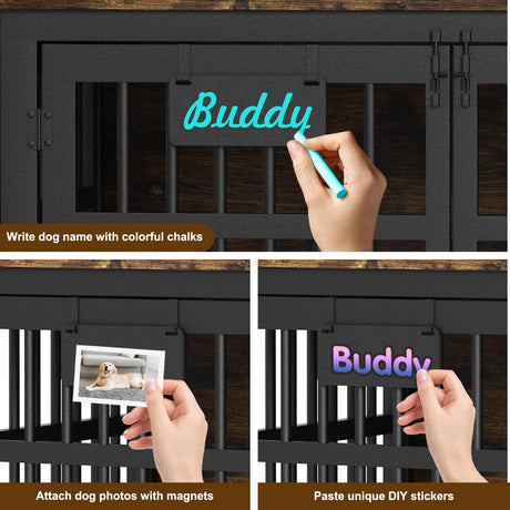 EasyCom 33"/27" Dog Crate Furniture with Name Tag, Heavy Duty Dog Kennel Indoor for Medium and Small Dogs, Double-Doors Sturdy Metal Dog Cage, Decorate House as TV Stand, End Table, Bedside Table EasyCom