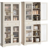 Curlaky Kitchen Pantry Cabinet with Arcylic Doors and Adjustable Shelves - 72" Tall Storage Cabinet Freestanding Cupboard with Drawer, Food Pantry Cabinet, Wood Storage Cabinets for Dining Room, White Curlaky